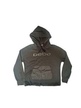 bebe sport Women's Black Pullover Hoodie with Mixed Media Pocket